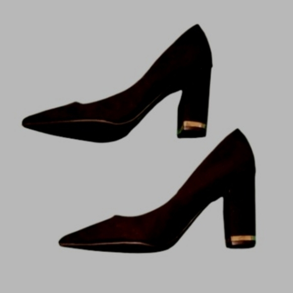 MARC FISHER SUEDE Heels Black With Gold On Heels Size 7.5 - Picture 4 of 10